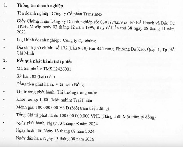 L&ocirc; tr&aacute;i phiếu TMSH2426001 được ph&aacute;t h&agrave;nh tại thị trường trong nước