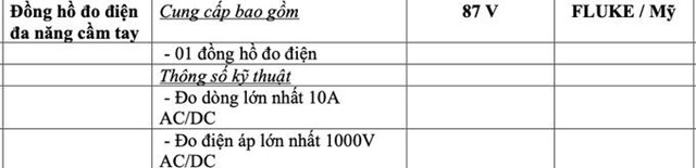 Y&ecirc;u cầu kỹ thuật của thiết bị Đồng hồ đo điện đa năng cầm tay 87 V