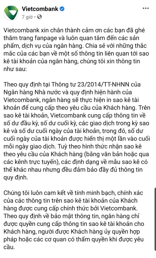 Vietcombank l&#234;n tiếng về việc sao k&#234; t&#224;i khoản của kh&#225;ch h&#224;ng - Ảnh 1