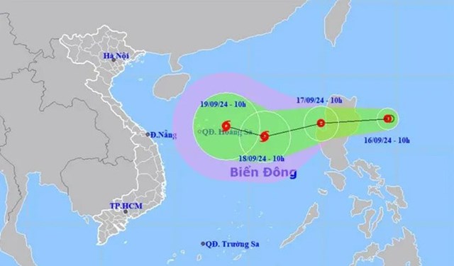 Vị tr&iacute; v&agrave; hướng di chuyển của &aacute;p thấp nhiệt đới. Ảnh: nchmf.gov.vn