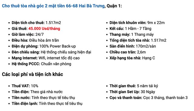 Mặt bằng n&agrave;y c&oacute; diện t&iacute;ch cho thu&ecirc; 1.517m2, diện t&iacute;ch sử dụng 1.400m2, kết cấu một tầng trệt v&agrave; 7 tầng lầu