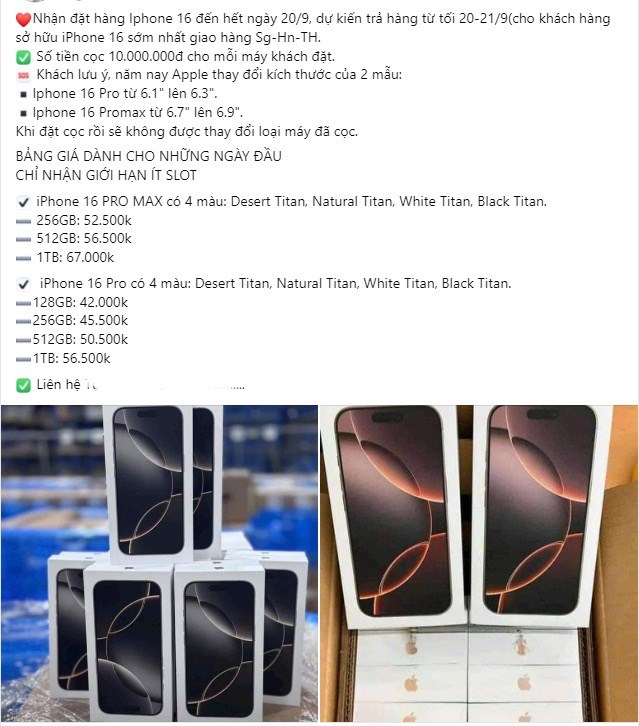 iPhone 16 Pro Max x&aacute;ch tay rao gi&aacute; cao nhất gần mức 70 triệu đồng.