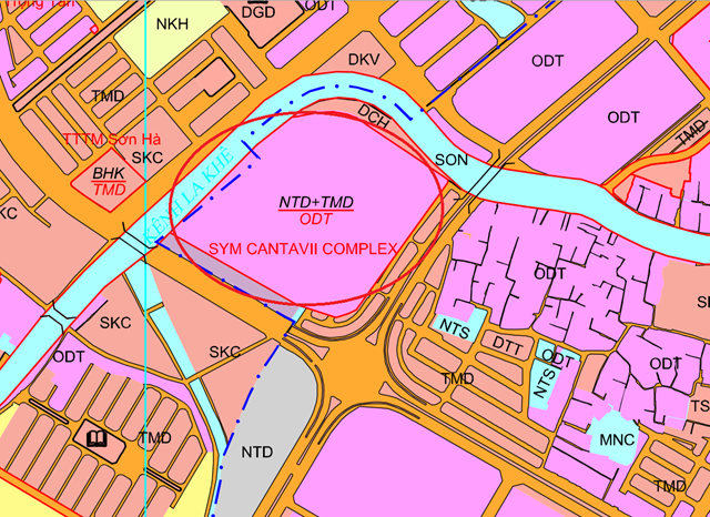Vị tr&iacute; dự &aacute;n Khu phức hợp cao tầng SYM Cantavil Complex theo quy hoạch sử dụng đất quận H&agrave; Đ&ocirc;ng thời kỳ 2021 - 2030