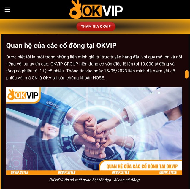 Okvip Group giới thiệu l&agrave; một trong những li&ecirc;n minh giải tr&iacute; trực tuyến h&agrave;ng đầu với quy m&ocirc; lớn hiện đang c&oacute; vốn điều lệ l&ecirc;n tới 10.000 tỷ đồng