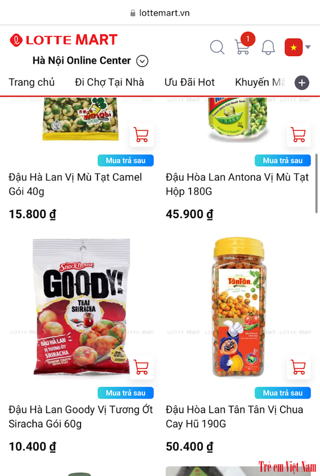 Đậu H&agrave; Lan vị tương ớt sriracha của C&ocirc;ng ty Viễn Hồng b&aacute;n tại hệ thống Lotte