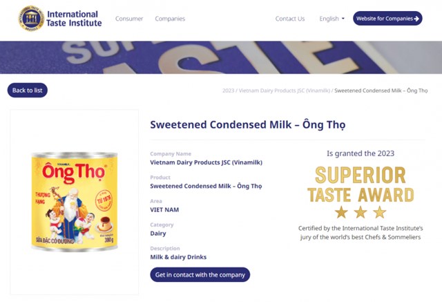 &Ocirc;ng Thọ l&agrave; 1 trong 2 sản phẩm sữa đầu ti&ecirc;n của Việt Nam nhận xếp hạng 3 sao &ndash; mức cao nhất của giải thưởng danh gi&aacute; Superior Taste Award. &nbsp;