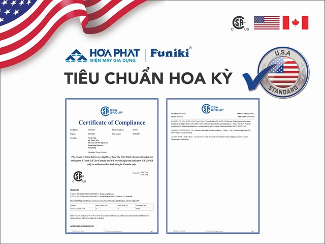 Chứng nhận đạt chuẩn an to&agrave;n Hoa Kỳ của tủ lạnh thế hệ mới từ H&ograve;a Ph&aacute;t &nbsp;