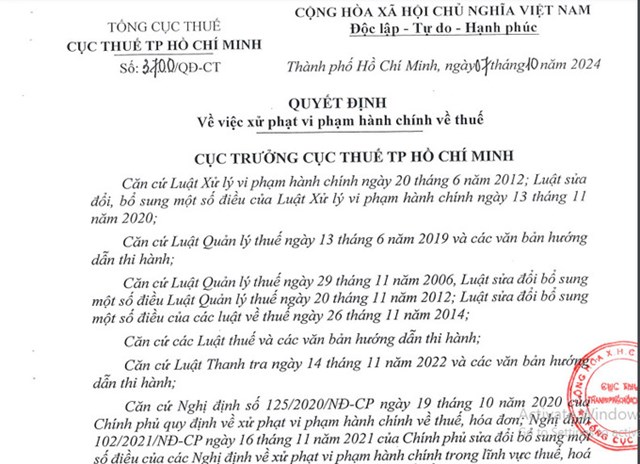 CTCP Đầu tư Nam Long (HoSE: NLG) vừa nhận được quyết định xử phạt vi phạm h&agrave;nh ch&iacute;nh về thuế từ Cục Thuế Tp.HCM.