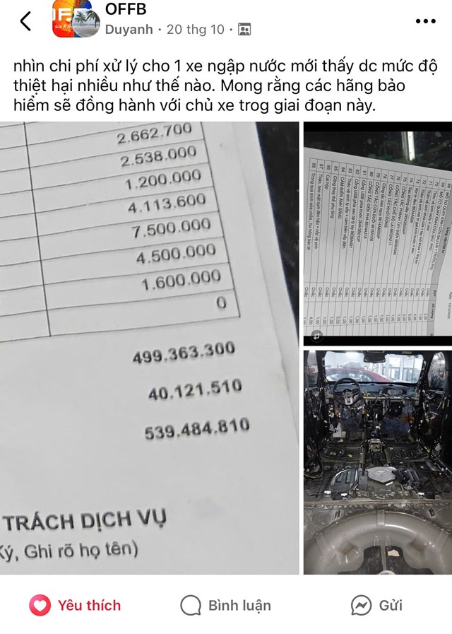 Chi phí khắc phục tổn thất gần 540 triệu đồng của chiếc XForce được cộng đồng mạng chia sẻ.  Chi phí khắc phục tổn thất gần 540 triệu đồng của chiếc XForce được cộng đồng mạng chia sẻ. 