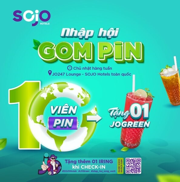 Chiến dịch &ldquo;JOGreen - Nhập hội gom pin&rdquo; được triển khai từ th&aacute;ng 6 đến hết th&aacute;ng 12.2024 tại 12 kh&aacute;ch sạn tr&ecirc;n to&agrave;n quốc.