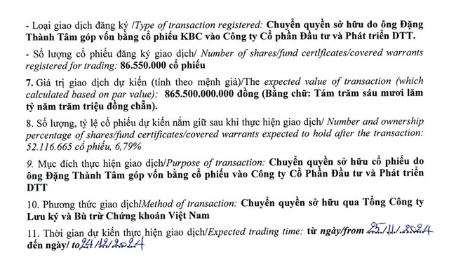 Nội dung đăng k&yacute; giao dịch của &ocirc;ng Đặng Th&agrave;nh T&acirc;m