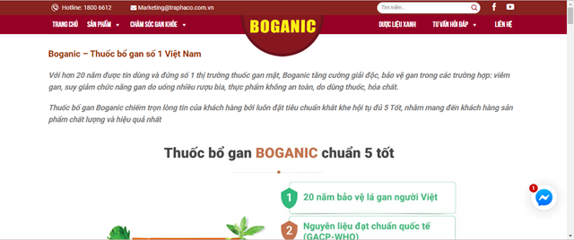 Thuốc Boganic được Traphaco quảng c&aacute;o l&agrave; "thuốc bổ gan số 1 Việt Nam".