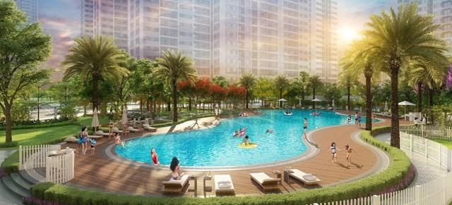 Bể bơi phong c&aacute;ch resort tại Imperia Smart City. &nbsp;