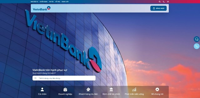 Trang ch&agrave;o ấn tượng biểu đạt vị thế v&agrave; bản sắc của VietinBank &nbsp;
