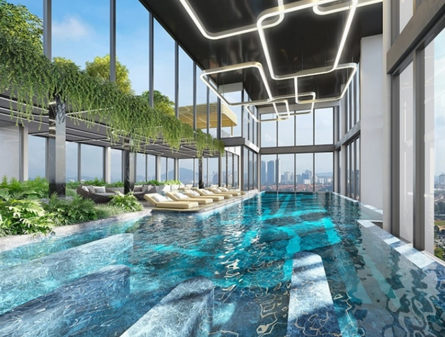 Bể bơi ri&ecirc;ng tr&ecirc;n tầng thượng mỗi to&agrave; nh&agrave; với thiết kế xanh độc đ&aacute;o. Ảnh phối cảnh.